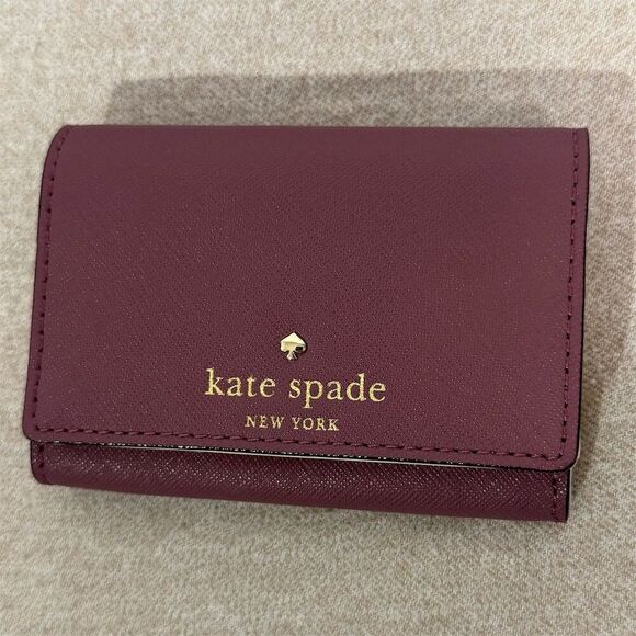 Kate Spade Mikas Pond Christine Leather Wallet Plumberry Pink Small Compact - Picture 2 of 6